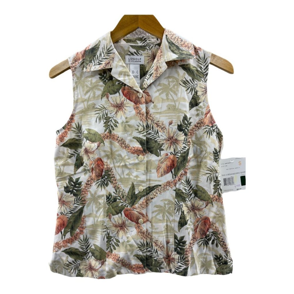 Liz Golf By Liz Claiborne Womens Button Front Shirt Multicolor Hawaiian S New